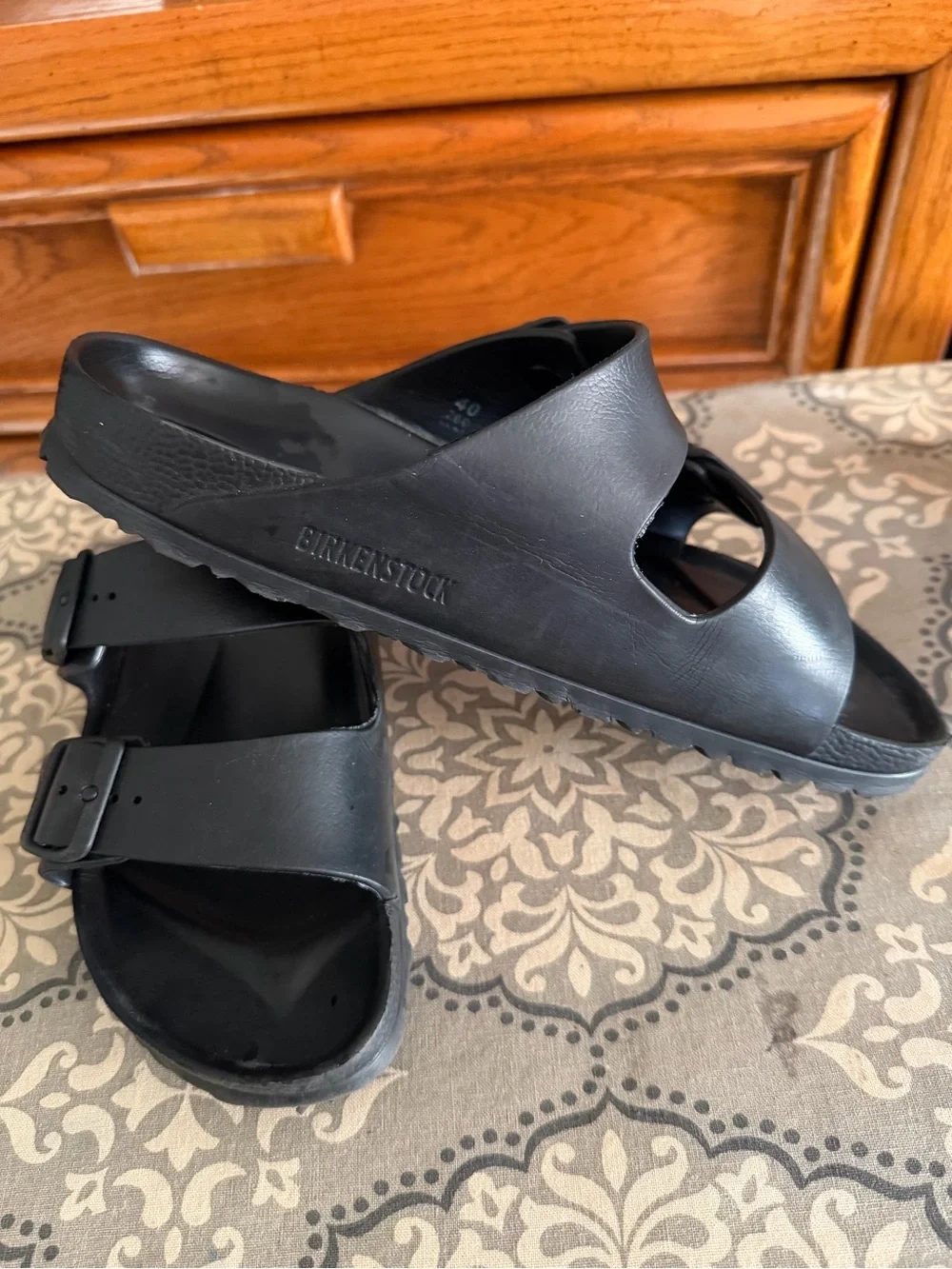 Birkenstock Black Two-Buckle Slide Sandals